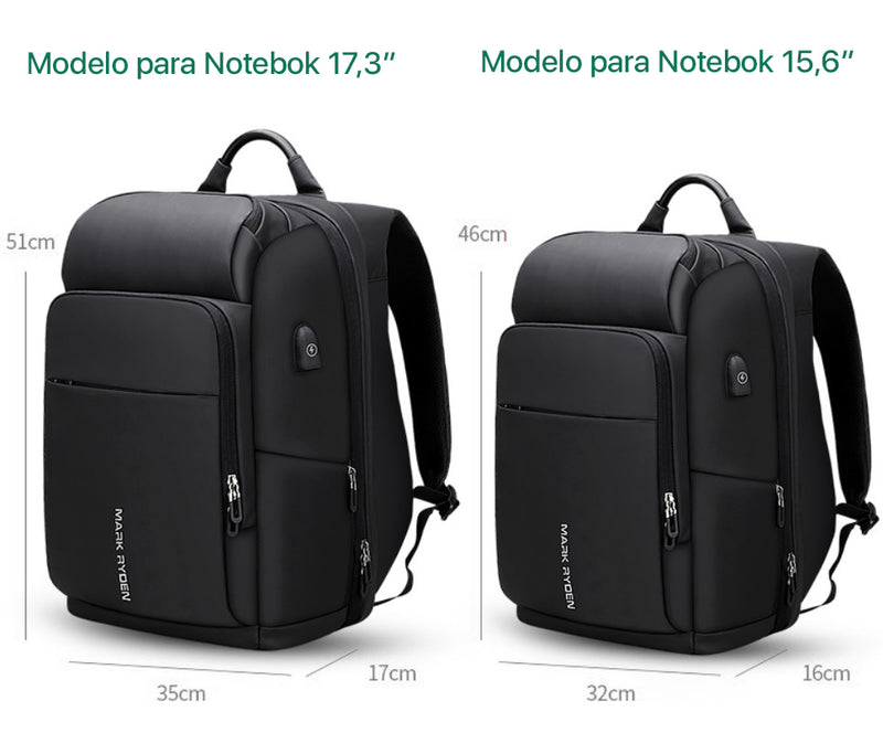 Mochila de Viagem Para Notebook de 15.6" e 17" Porta USB Antifurto Modelo Modern Business Mark Ryden + Brinde